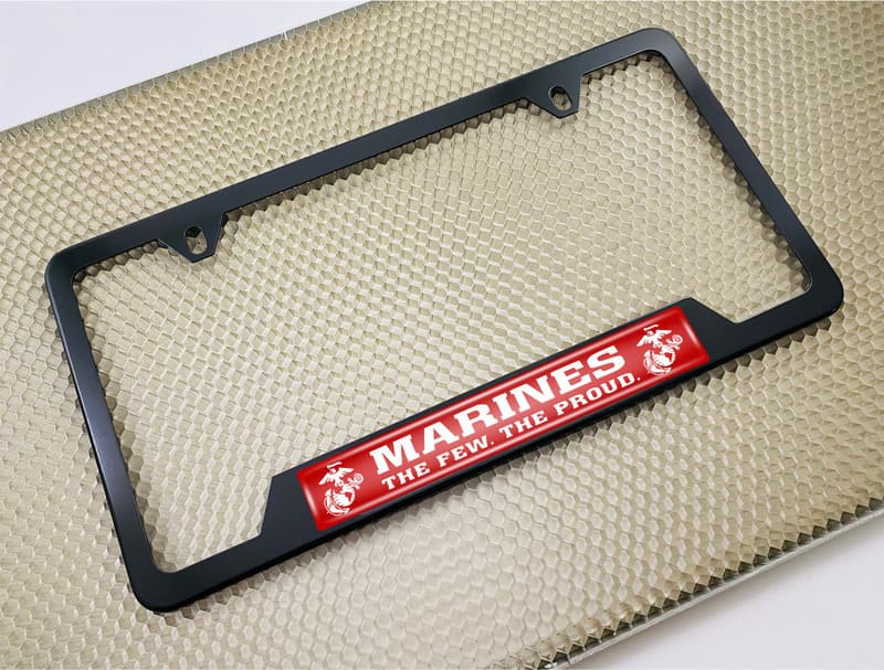 USMC - Marines. The Few. The Proud. - Stainless Steel Black 2-hole Car License Plate Frame